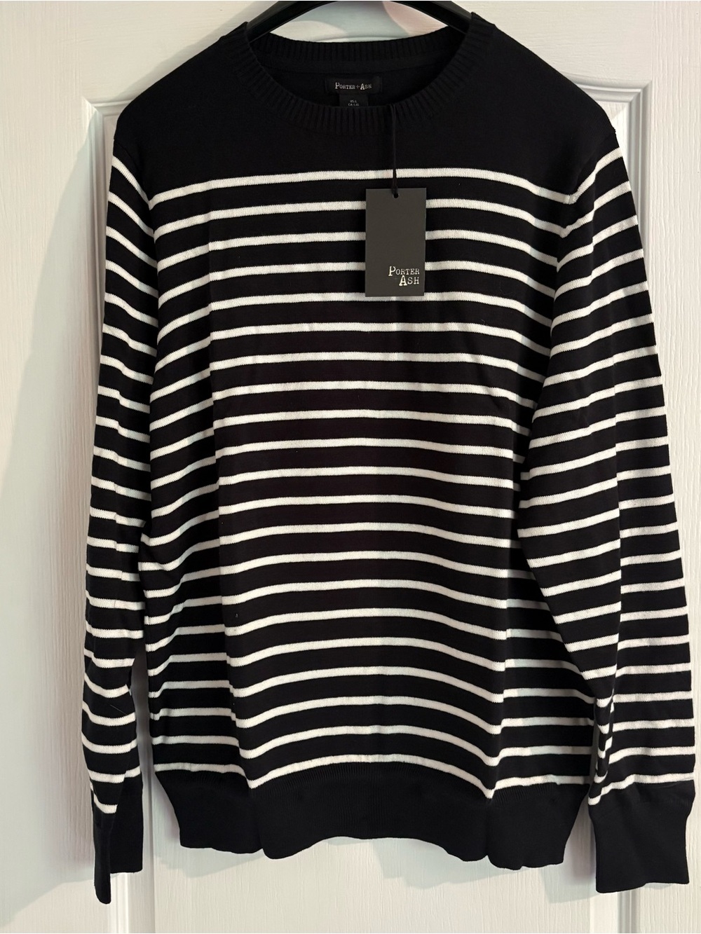 Porter & Ash Black and White Striped Crewneck Sweater - Men
